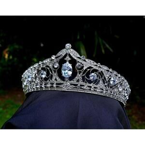 Cold Oval Gem Vintage Silver Crystal Tiara Bridal Crown Birthday Wedding